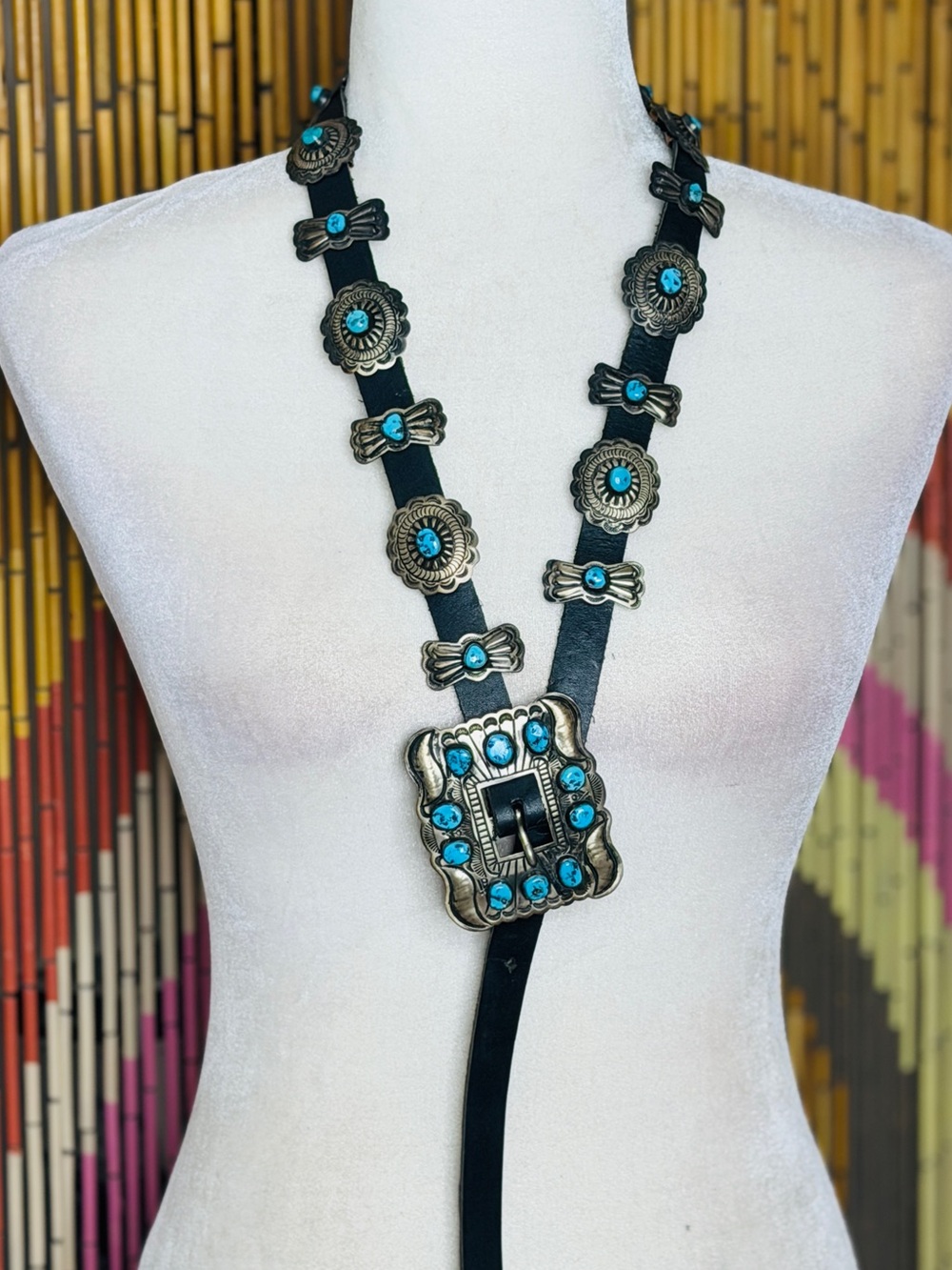 Vintage Sterling Silver Turquoise Navajo Style Concho Belt Stamped JE